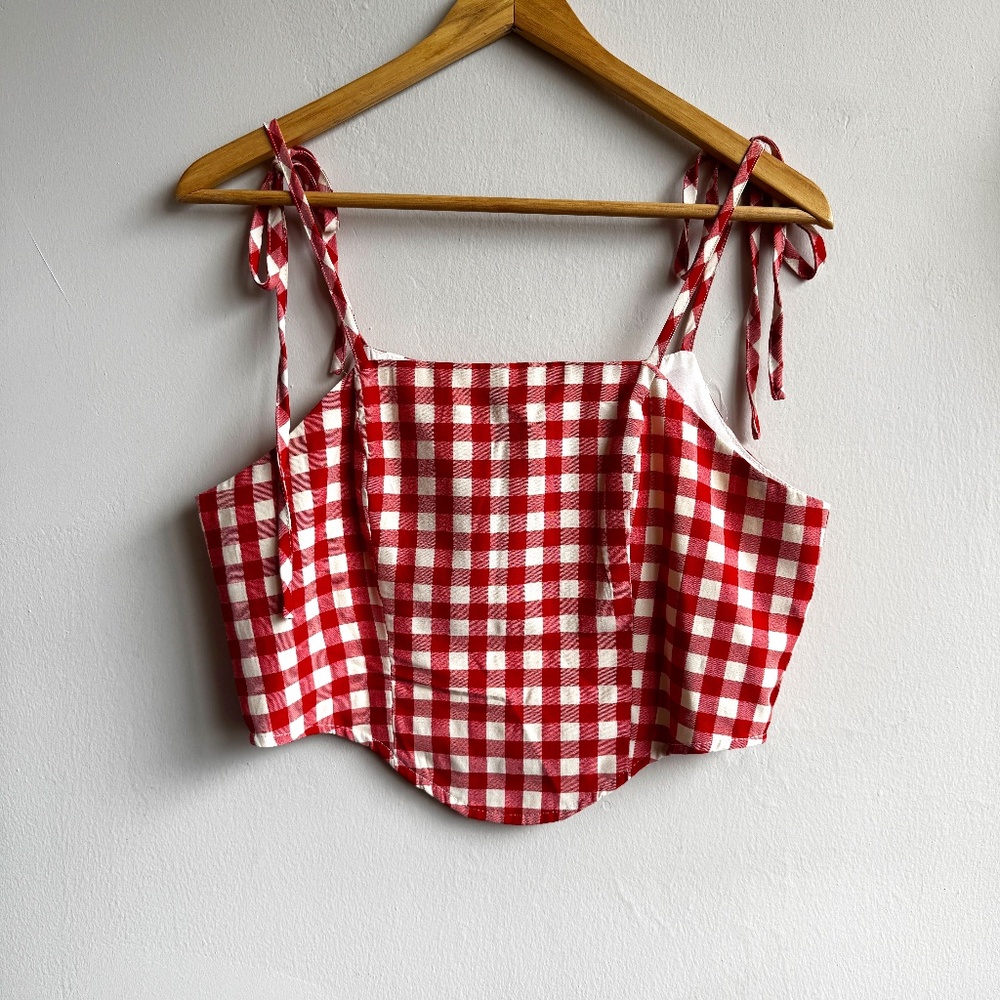 CIDER Gingham Bustier Top with Bows - Medium